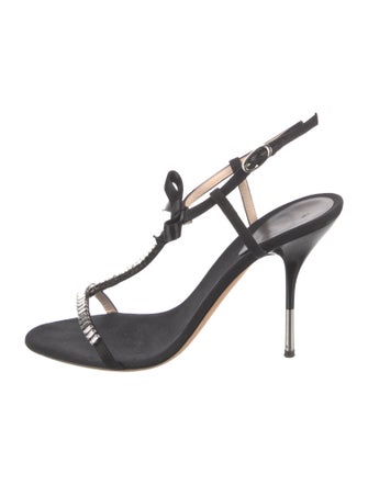 Giuseppe Zanotti Satin Crystal Embellishments T-Strap Sandals