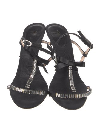 Giuseppe Zanotti Satin Crystal Embellishments T-Strap Sandals