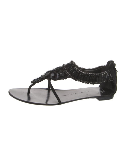 Giuseppe Zanotti Leather Crystal Embellishments T-Strap Sandals