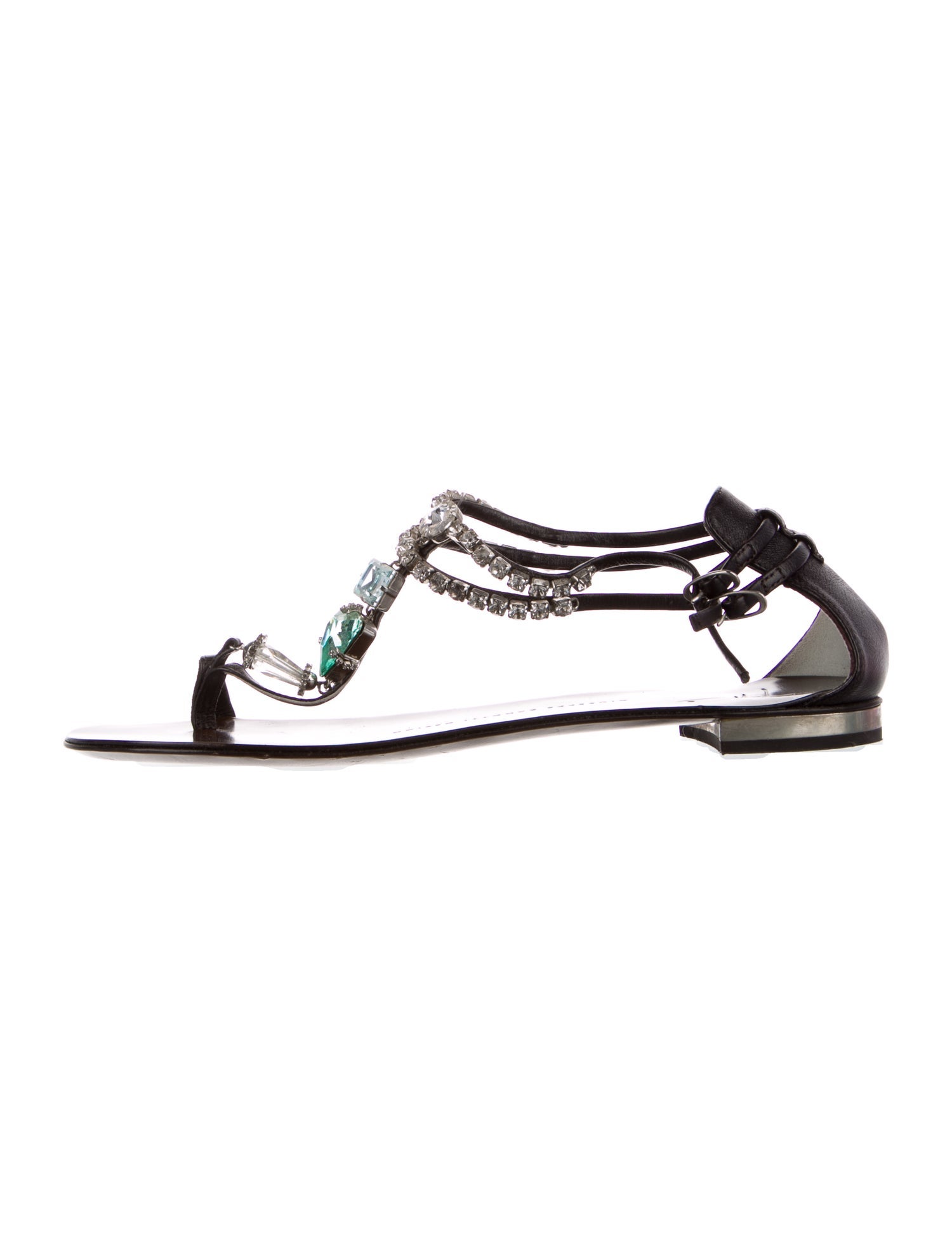 Giuseppe Zanotti Leather Crystal Embellishments T-Strap Sandals