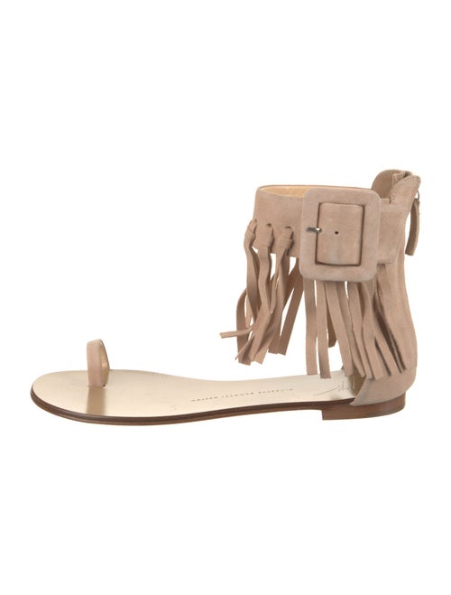 Giuseppe Zanotti Suede Fringe Trim Accent Gladiator Sandals