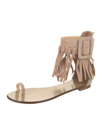 Giuseppe Zanotti Suede Fringe Trim Accent Gladiator Sandals