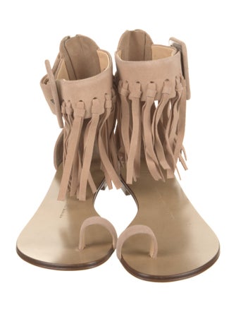 Giuseppe Zanotti Suede Fringe Trim Accent Gladiator Sandals