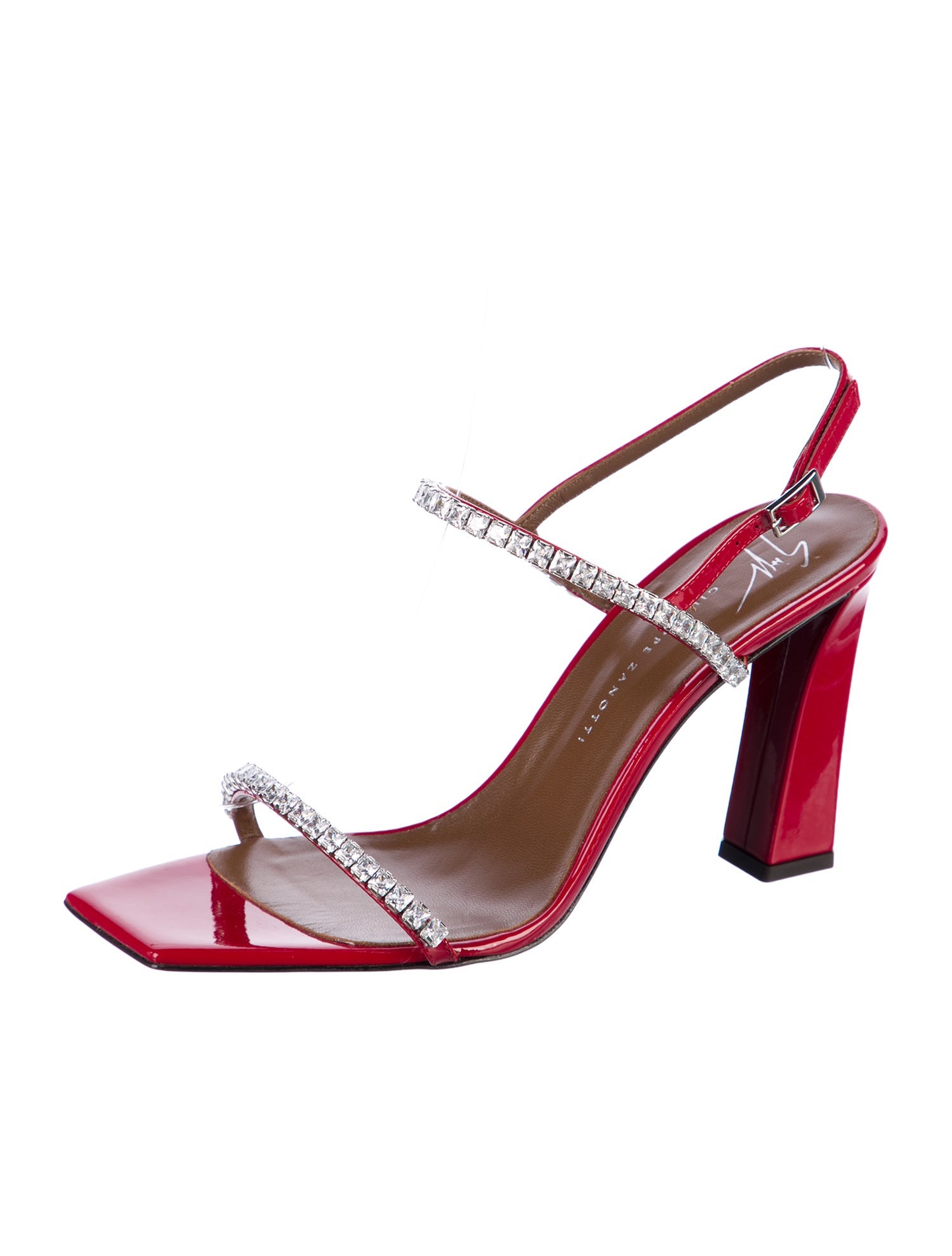 Giuseppe Zanotti Patent Leather Crystal Embellishments Slingback Sandals