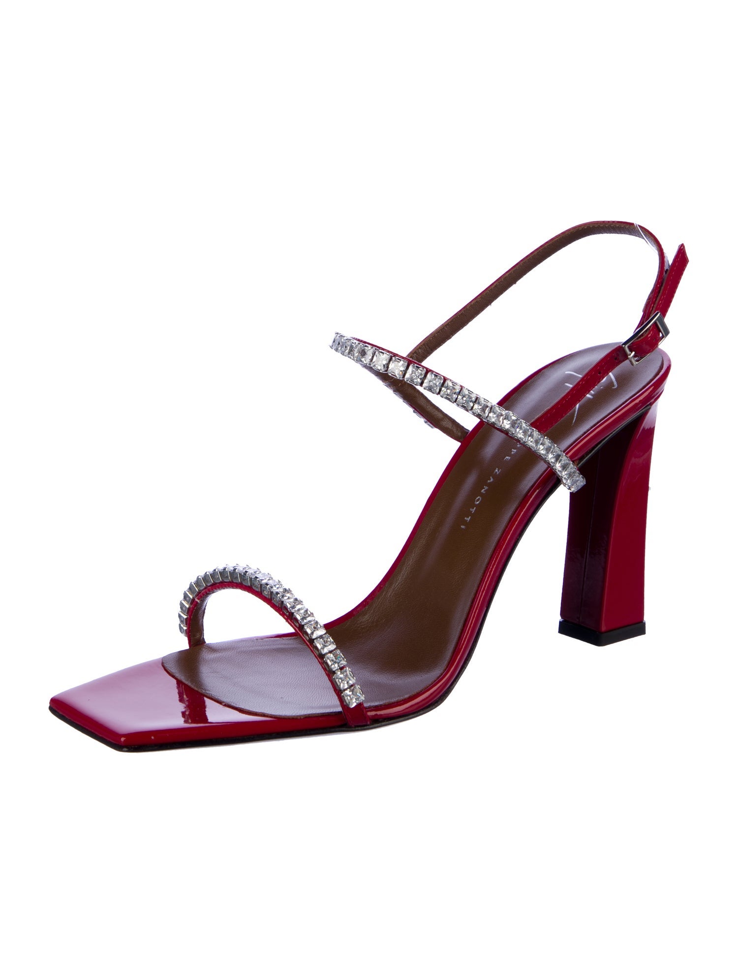 Giuseppe Zanotti Patent Leather Crystal Embellishments Slingback Sandals