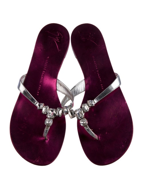Giuseppe Zanotti Leather Crystal Embellishments T-Strap Sandals