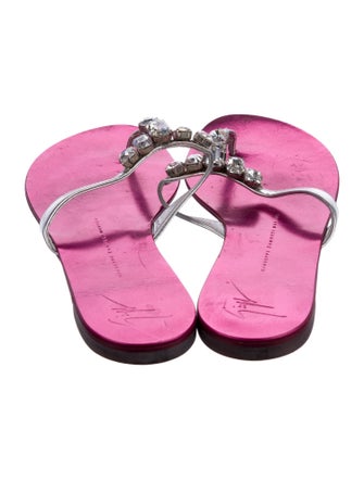 Giuseppe Zanotti Leather Crystal Embellishments T-Strap Sandals