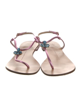 Giuseppe Zanotti Leather Floral Print T-Strap Sandals