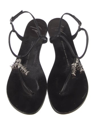 Giuseppe Zanotti Leather Crystal Embellishments T-Strap Sandals