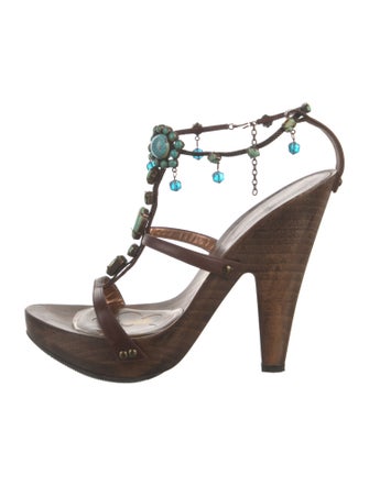 Giuseppe Zanotti Leather Beaded Accents T-Strap Sandals