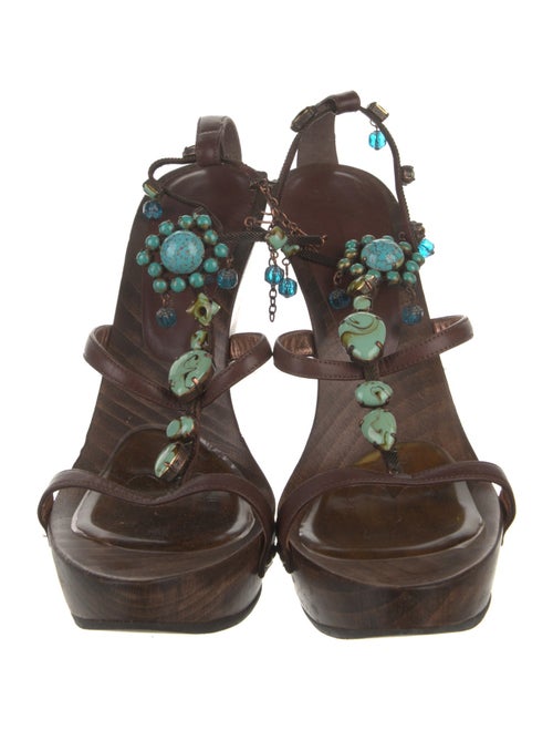 Giuseppe Zanotti Leather Beaded Accents T-Strap Sandals