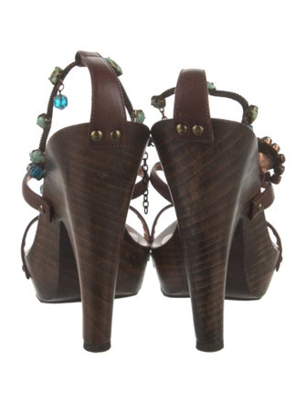 Giuseppe Zanotti Leather Beaded Accents T-Strap Sandals