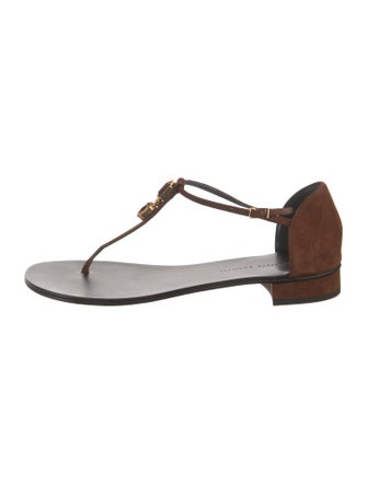 Giuseppe Zanotti Suede Crystal Embellishments T-Strap Sandals