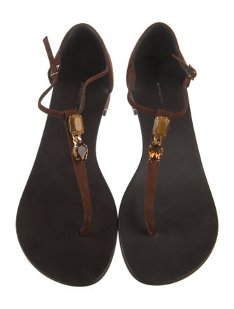 Giuseppe Zanotti Suede Crystal Embellishments T-Strap Sandals