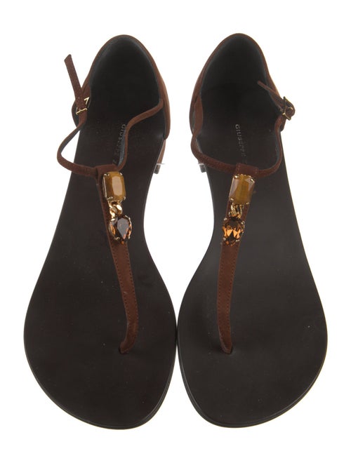 Giuseppe Zanotti Suede Crystal Embellishments T-Strap Sandals