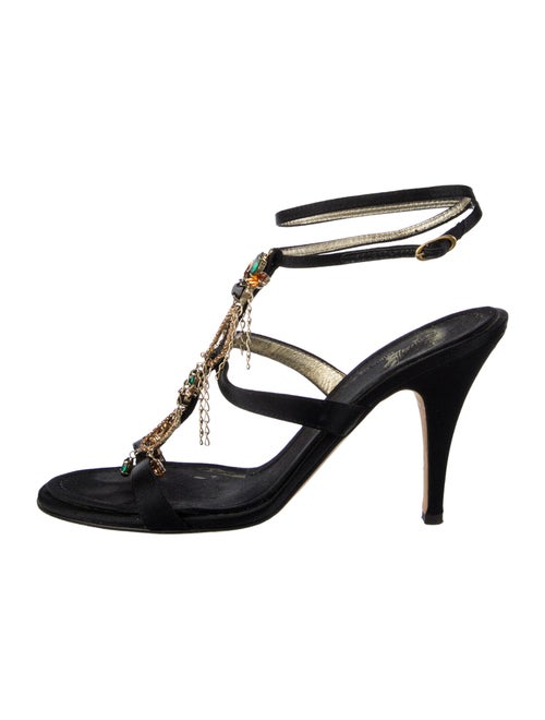 Giuseppe Zanotti Satin Crystal Embellishments T-Strap Sandals