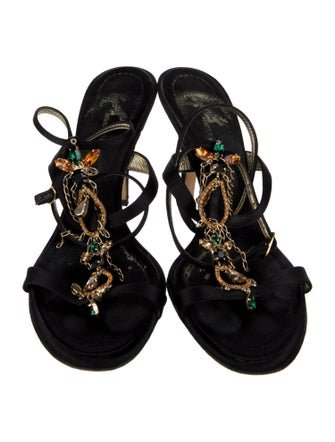 Giuseppe Zanotti Satin Crystal Embellishments T-Strap Sandals