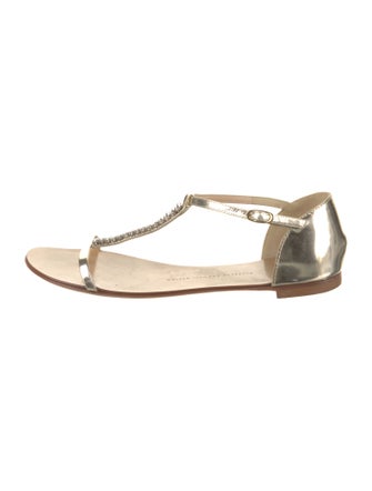 Giuseppe Zanotti Leather Crystal Embellishments T-Strap Sandals
