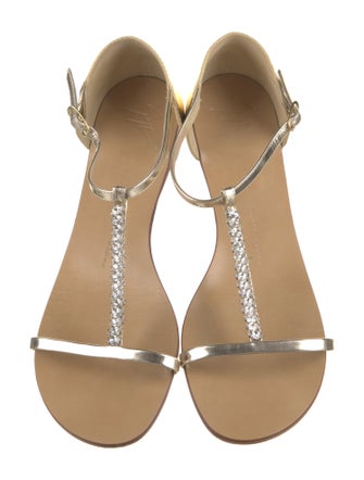 Giuseppe Zanotti Leather Crystal Embellishments T-Strap Sandals