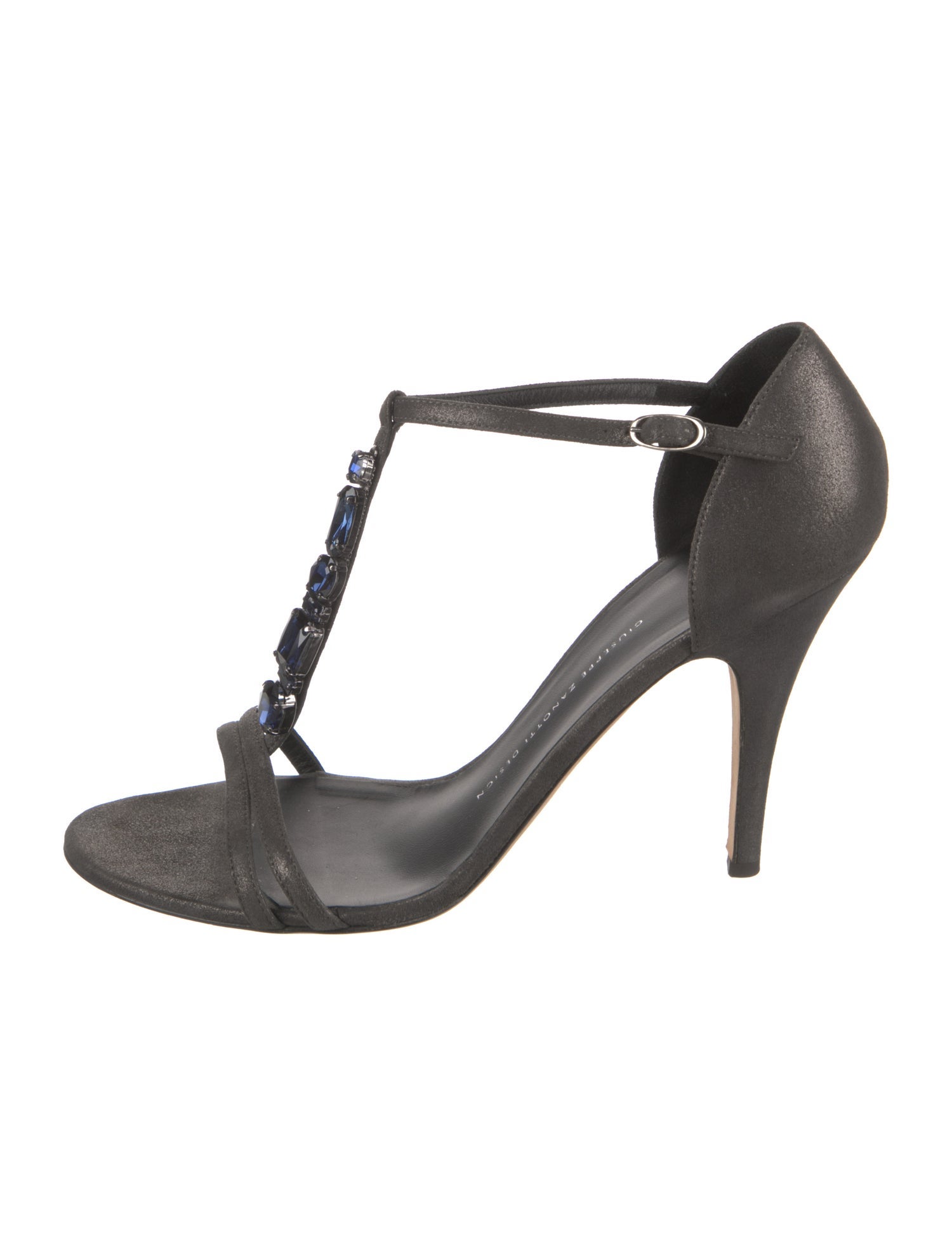Giuseppe Zanotti Suede Crystal Embellishments T-Strap Sandals