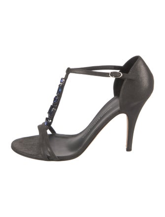 Giuseppe Zanotti Suede Crystal Embellishments T-Strap Sandals