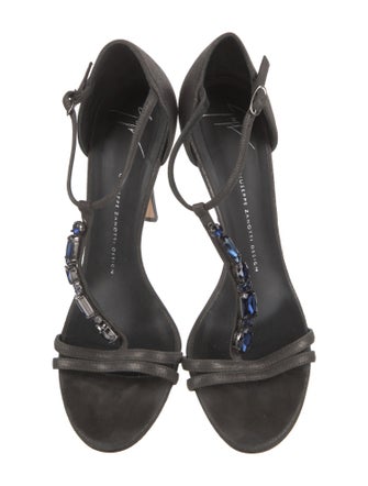 Giuseppe Zanotti Suede Crystal Embellishments T-Strap Sandals