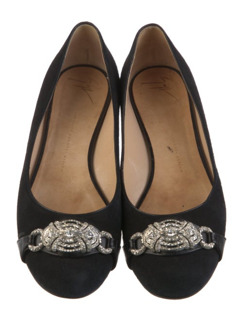 Giuseppe Zanotti Suede Crystal Embellishments Ballet Flats
