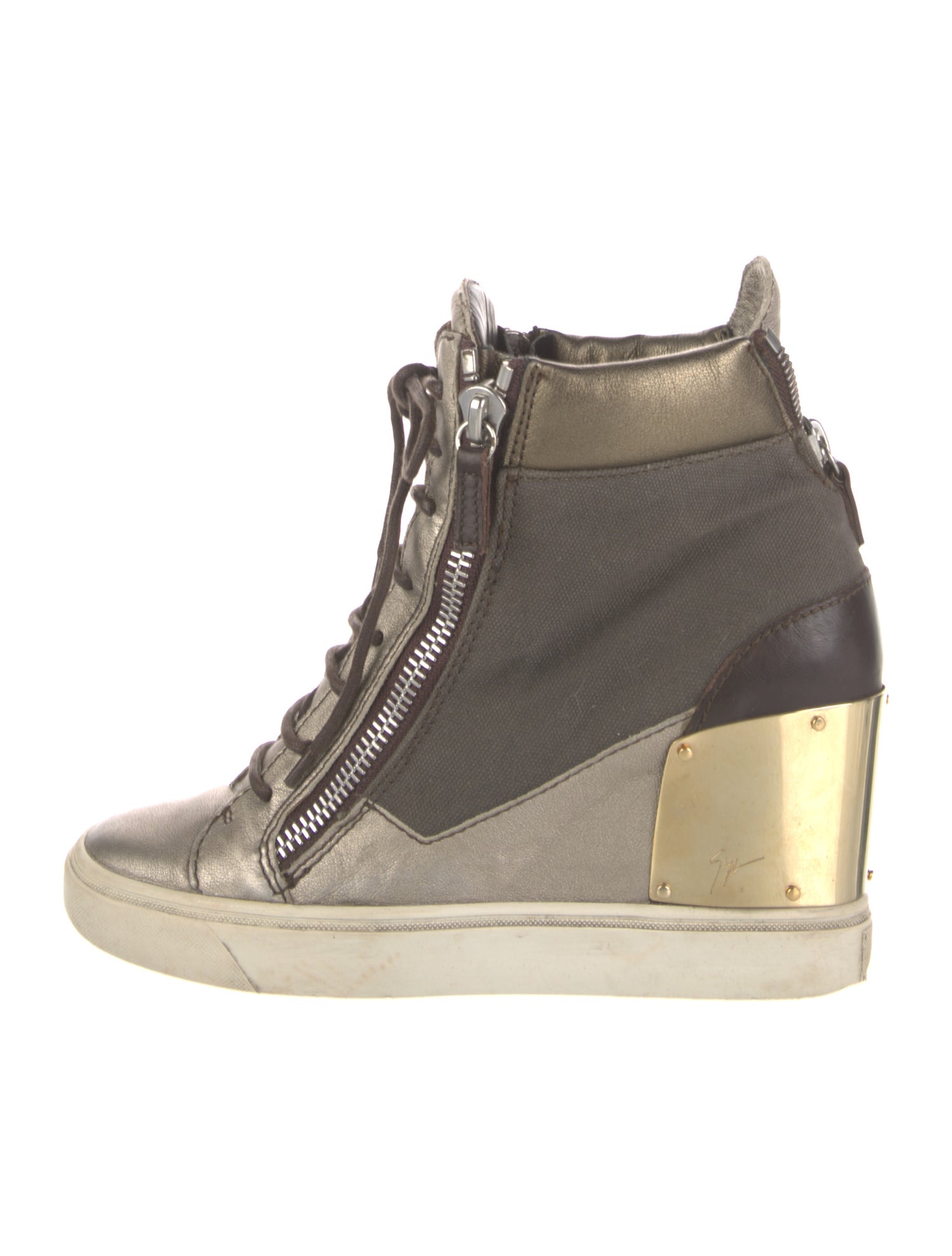Giuseppe Zanotti Leather Colorblock Pattern Wedge Sneakers