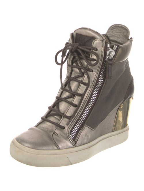 Giuseppe Zanotti Leather Colorblock Pattern Wedge Sneakers