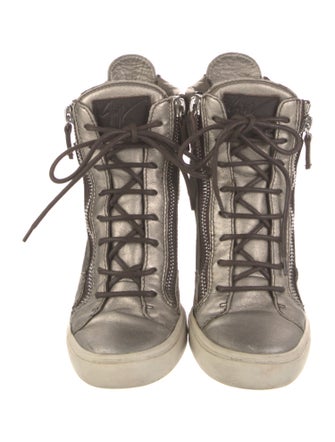 Giuseppe Zanotti Leather Colorblock Pattern Wedge Sneakers