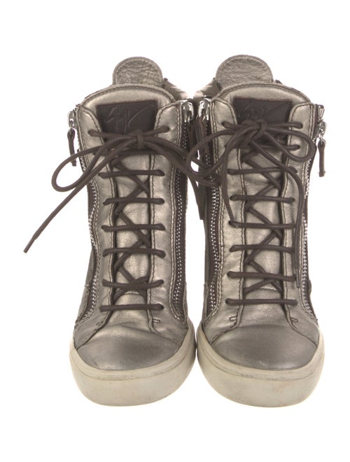 Giuseppe Zanotti Leather Colorblock Pattern Wedge Sneakers