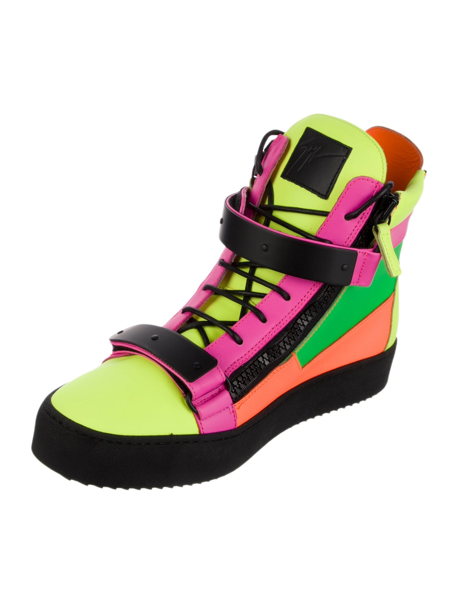 Giuseppe Zanotti Leather Colorblock Pattern Wedge Sneakers