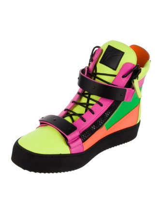 Giuseppe Zanotti Leather Colorblock Pattern Wedge Sneakers