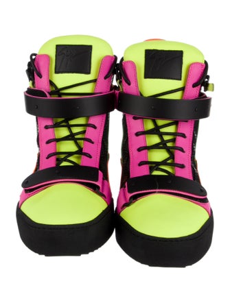 Giuseppe Zanotti Leather Colorblock Pattern Wedge Sneakers