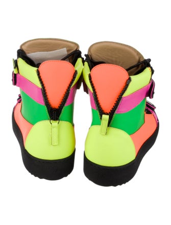 Giuseppe Zanotti Leather Colorblock Pattern Wedge Sneakers