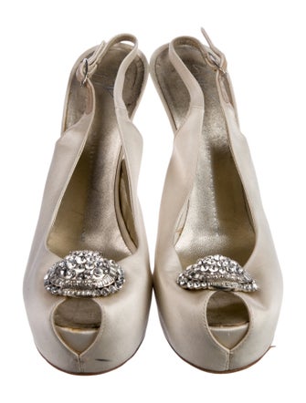 Giuseppe Zanotti Satin Crystal Embellishments Slingback Pumps