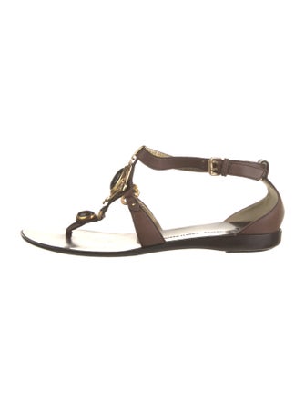 Giuseppe Zanotti Leather Beaded Accents T-Strap Sandals