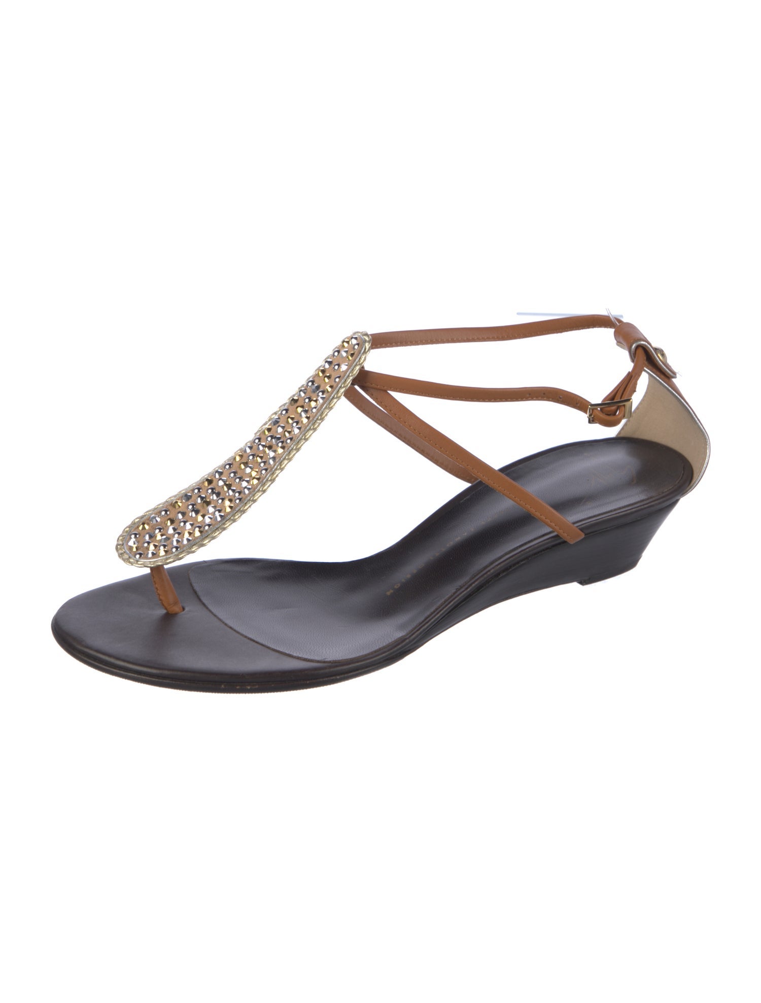 Giuseppe Zanotti Leather Crystal Embellishments T-Strap Sandals