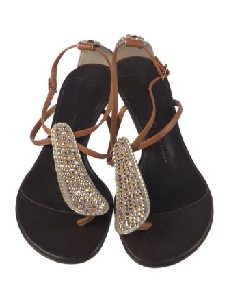 Giuseppe Zanotti Leather Crystal Embellishments T-Strap Sandals