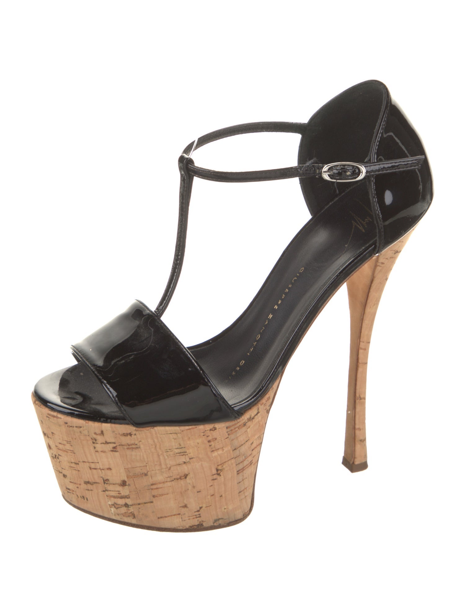 Giuseppe Zanotti Patent Leather Leather Trim Embellishment T-Strap Sandals