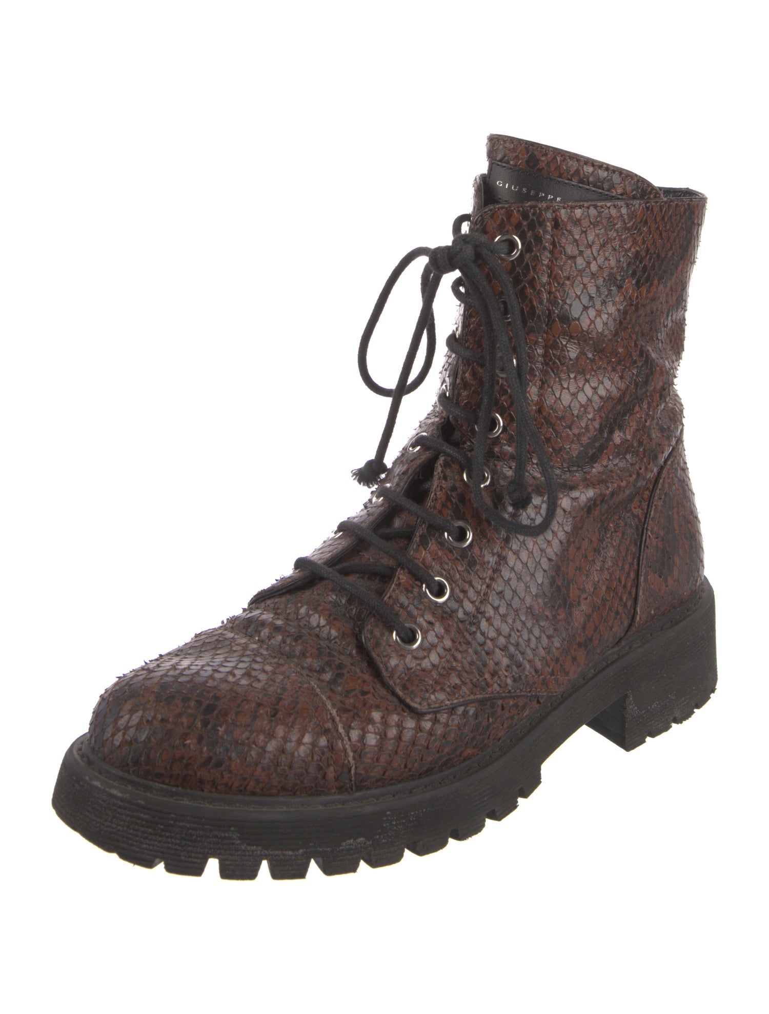 Giuseppe Zanotti Snakeskin Animal Print Combat Boots