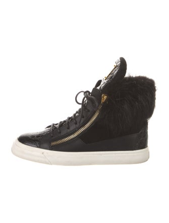 Giuseppe Zanotti Leather Colorblock Pattern Wedge Sneakers