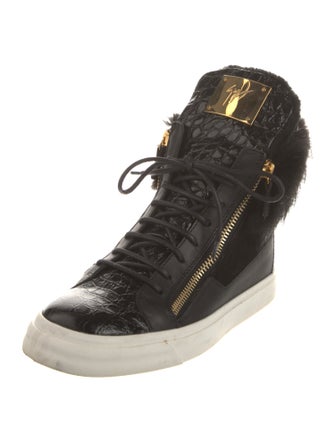 Giuseppe Zanotti Leather Colorblock Pattern Wedge Sneakers