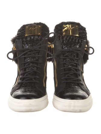 Giuseppe Zanotti Leather Colorblock Pattern Wedge Sneakers
