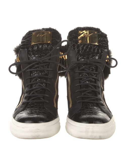 Giuseppe Zanotti Leather Colorblock Pattern Wedge Sneakers