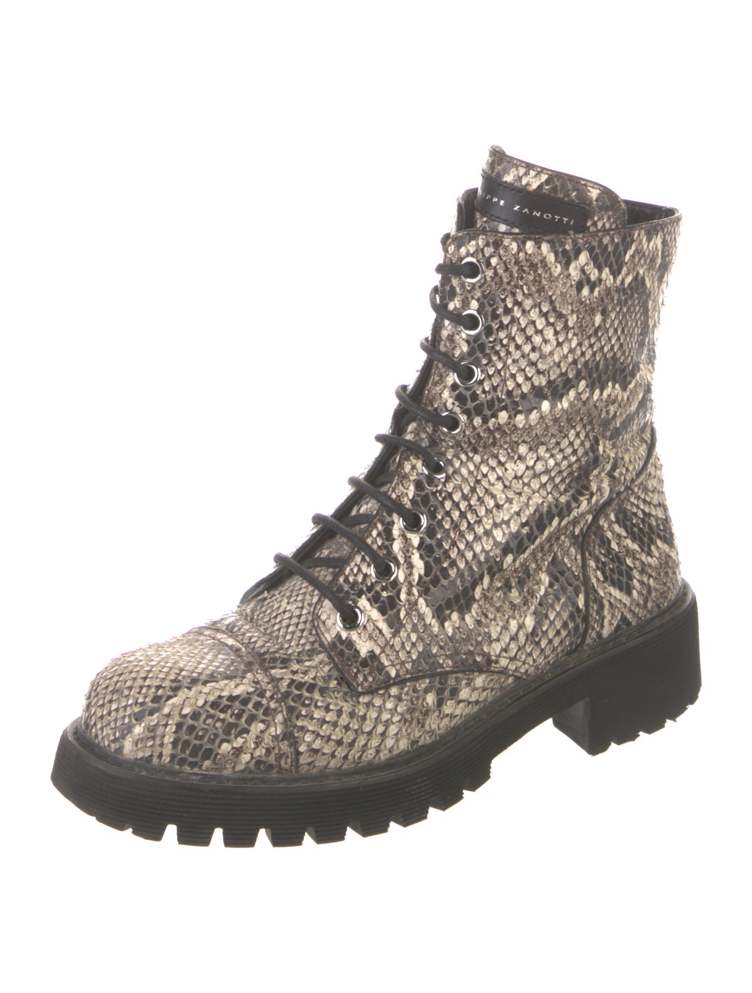 Giuseppe Zanotti Snakeskin Animal Print Combat Boots
