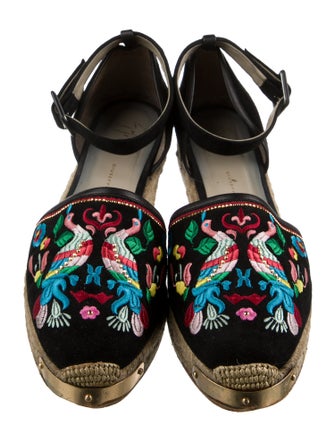 Giuseppe Zanotti Suede Floral Print D'Orsay Flats