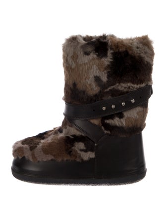 Giuseppe Zanotti Faux Fur Animal Print Lace-Up Boots