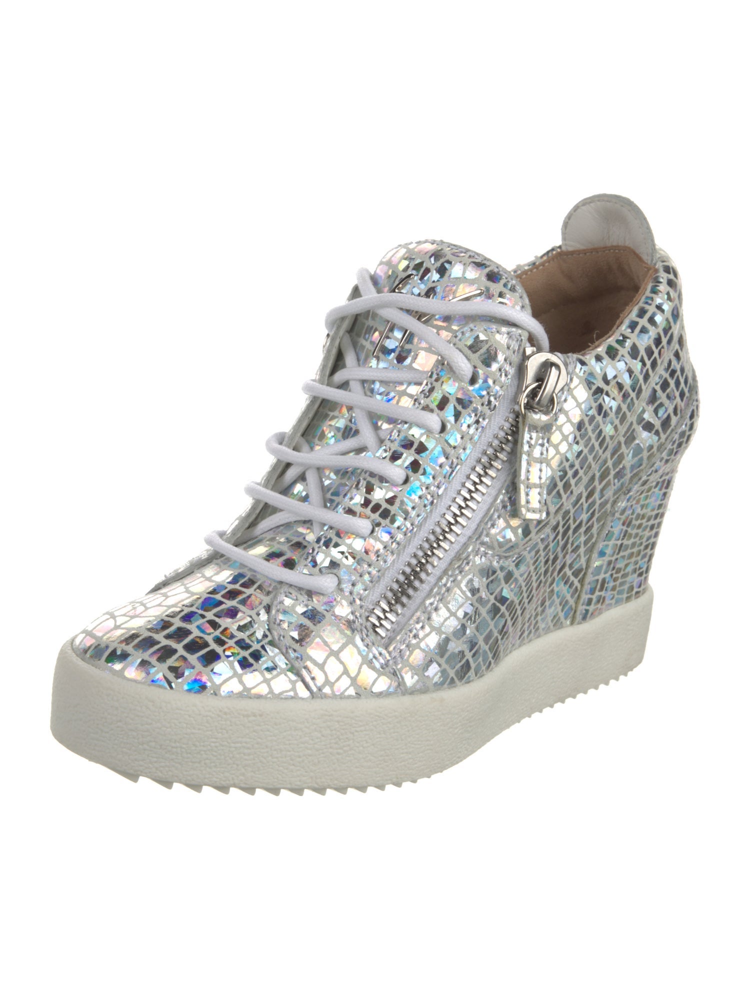 Giuseppe Zanotti Leather Animal Print Wedge Sneakers