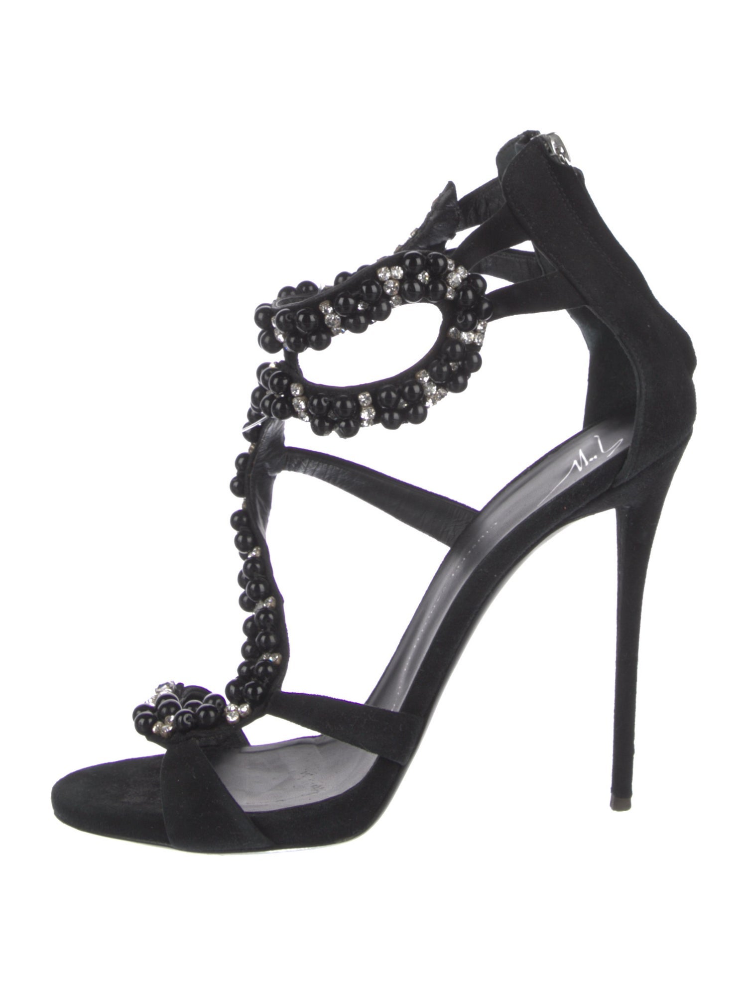 Giuseppe Zanotti Suede Crystal Embellishments T-Strap Sandals